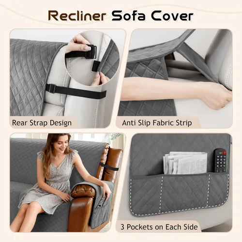 Vista 4 de Arfntevss - Fundas impermeables para sofá seccional reclinable en forma de L, funda antideslizante lavable para sofá reclinable, juego de fundas