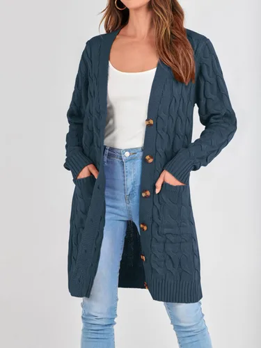 Vista 3 de PRETTYGARDEN Suéteres gruesos con botones delanteros abiertos para otoño e invierno para mujer con bolsillos