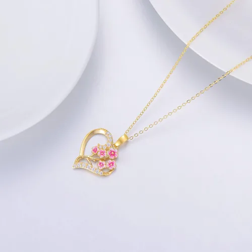 Vista 23 de Collar de flor de nacimiento de oro real de 14 quilates para mujer, oro amarillo creado moissanita con colgante de corazón, collares