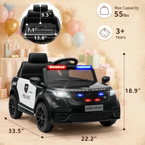 Vista 6 de Vehículo de policía eléctrico Land Rover de 12 V con control remoto Negro