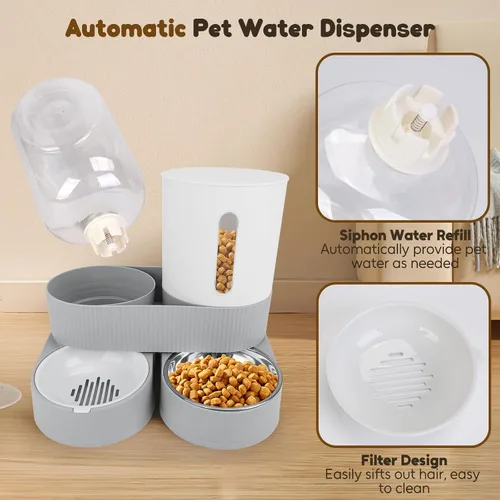 Vista 4 de Alimentador automático para perros y dispensador de agua, dispensador de agua y alimentos para mascotas 2 en 1, bebedero para mascotas de 2.6 L