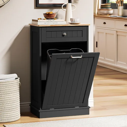 Vista 6 de Spurgehom Gabinete de Basura Inclinable de 13 Galones Bote de Basura de Cocina Oculto Gabinete de Basura y Reciclaje Independiente con Cajón Oculto