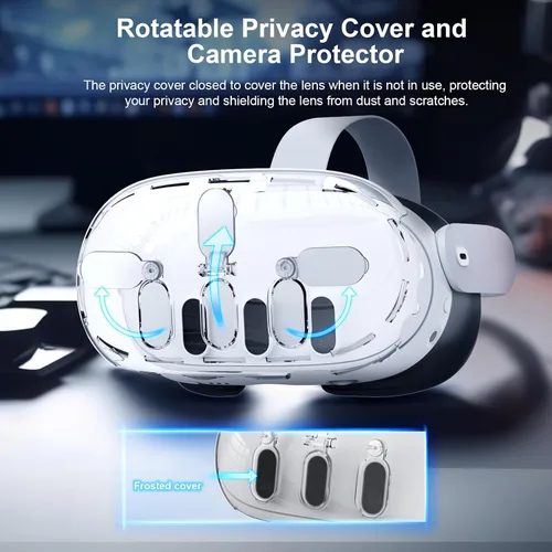 Vista 2 de JDDWIN VR - Carcasa rígida para auriculares compatible con Meta Oculus Quest 3, cubierta facial transparente con cubierta de privacidad giratoria