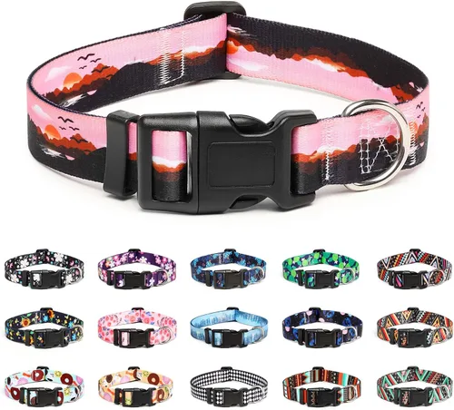 Vista 36 de Mercano - Collar ajustable para perro, patrones de diseño especial, collar de nailon suave cómodo y duradero para perros pequeños, medianos