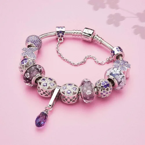Vista 3 de Athenaie - Abalorio de cristal de Murano 925 con núcleo de plata y flor rosa, color rosa