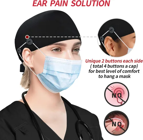 Vista 3 de ABAMERICA Gorras de trabajo con botón y banda para el sudor, sombreros de trabajo ajustables para mujeres y hombres, talla única