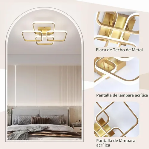 Vista 4 de CANEOE Lámpara de techo LED dorada moderna de 4 cuadrados, regulable, control remoto, montaje empotrado cuadrado, iluminación interior para Dorado