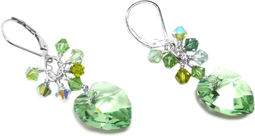 Vista 3 de 14x14mm Crystal Heart Spring Green Cluster Drop Earrings Gold-Filled or Sterling