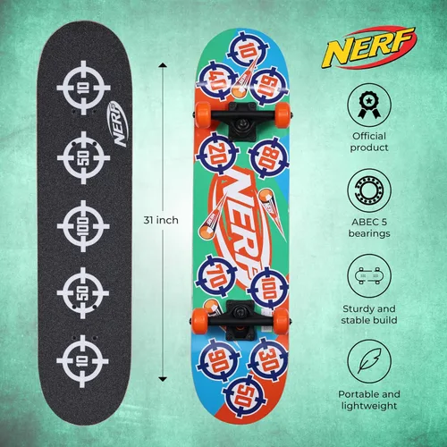 Vista 4 de Nerf - Patineta de 31 pulgadas, 9 capas de arce para crucero, tallado, trucos y descenso