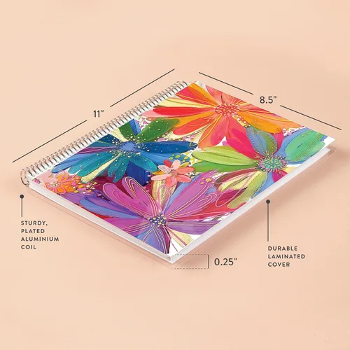 Vista 3 de Erin Condren Ettavee - Cuaderno de espiral platino con cuadrícula de puntos de 8.5 x 11 pulgadas, pétalos de colores Ettavee, 160 páginas