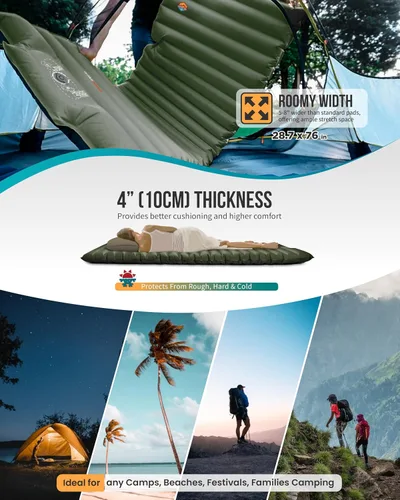 Vista 3 de ZOOOBELIVES Espesor extra: colchoneta de dormir ancha Plus con bomba integrada, colchón inflable de campamento de máxima comodidad para camping