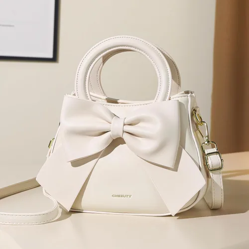Vista 9 de Bolsos pequeños para mujeres tipo bandolera, bolso cruzado de cuero vegano y carteras con asa superior de transporte y lindo nudo de lazo