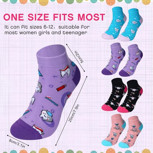 Vista 2 de Satinior 4 pares de calcetines dentales para enfermeras con dientes para mujeres, regalos de semana de enfermera, regalos de higienista dental