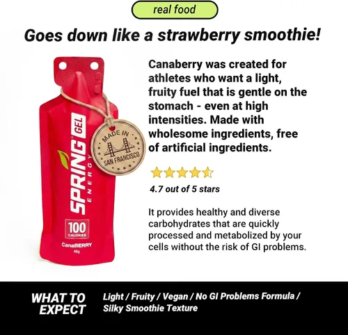 Vista 3 de Spring Energy - Canaberry - Gel de batido de fresa (vegano) 100 Kcal - Paquete de 20