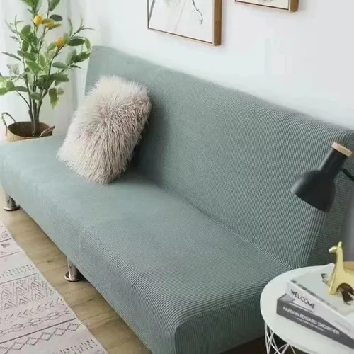 Vista 14 de SAZDFY Funda elástica para futón, tela jacquard suave, protector de muebles a cuadros pequeños, funda universal para sofá con parte inferior Beige