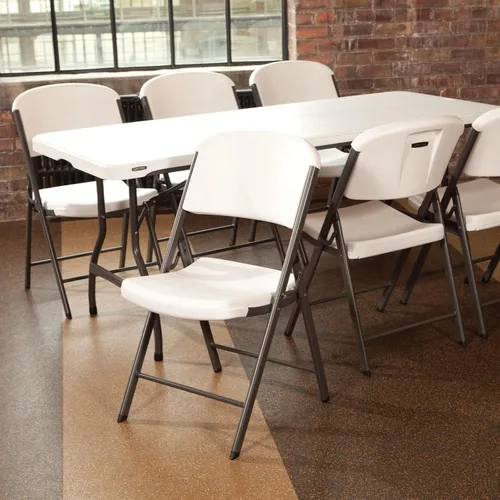 Vista 4 de Lifetime Classic - Silla plegable de grado comercial, Acero Granito blanco