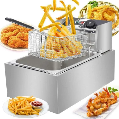 Vista 2 de Freidora de alta resistencia, 12.7QT/12L Freidoras eléctricas grandes de doble cilindro de acero inoxidable con cesta extraíble y elemento