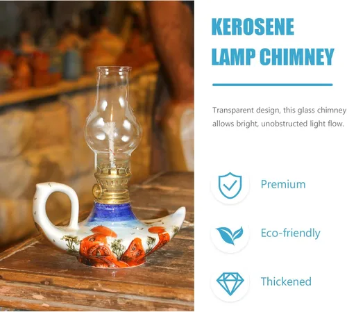 Vista 4 de Kisangel Lámpara de aceite de vidrio antiguo de repuesto para chimenea, lámpara de queroseno, pantalla de lámpara de vidrio transparente para base