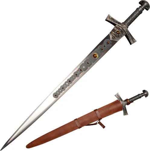 Vista 3 de The Game ER Sword Series: Espadas de Caballero y Espadas Gigantes de Acero Inoxidable Metálico, Vaina de Cuero