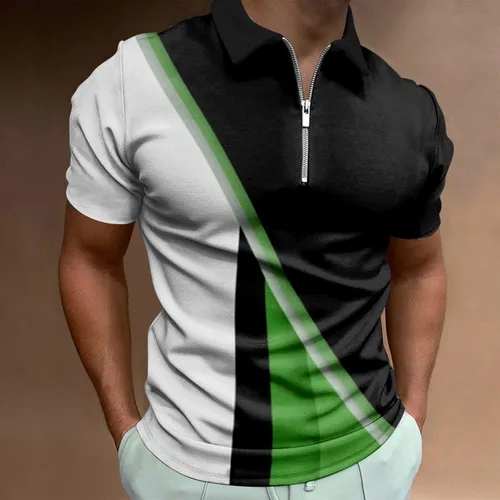 Vista 2 de Blusa para hombre, camisas casuales de moda, ajustadas, básicas, con solapa, manga corta, camiseta de moda de verano cómoda