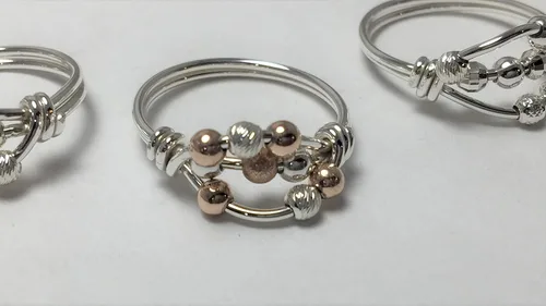 Vista 7 de Anillo de preocupación, anillo de ansiedad, anillo giratorio, plata argentium con cuentas, relleno de oro amarillo o rosa de 14 quilates