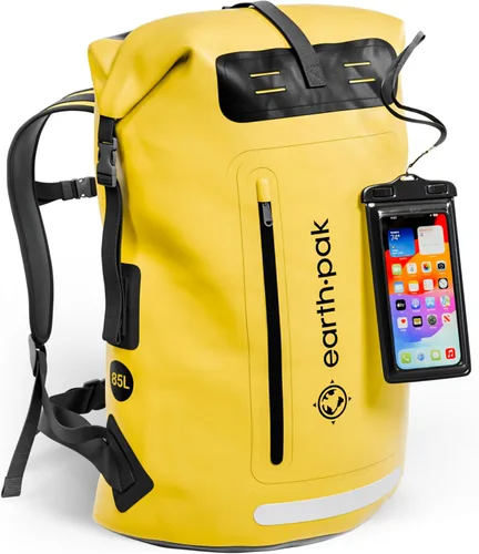 Vista 17 de Earth Pak Mochila impermeable - Mochila de senderismo resistente - Bolsa con cierre enrollable - Bolsa seca acolchada con carcasa impermeable