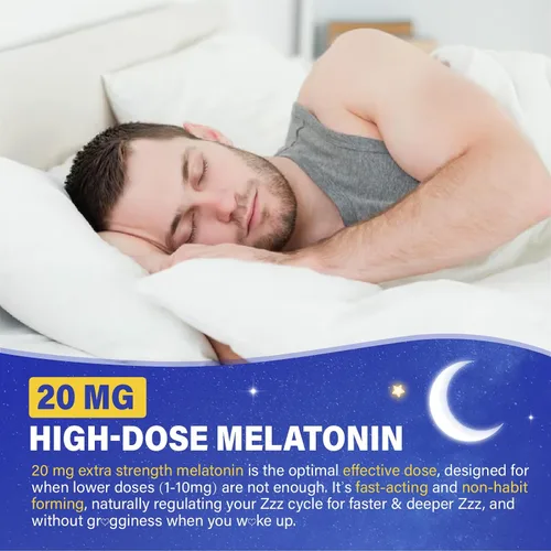 Vista 5 de Gomitas de melatonina de 20 mg para adultos, suplemento gomoso de melatonina de máxima fuerza con glicinato de magnesio, B6, B12, L-teanina, GABA