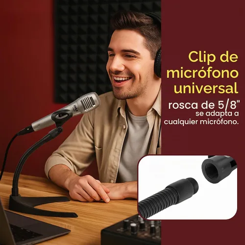 Vista 2 de Pyle PMKS8 - Soporte universal para micrófono de mesa con soporte flexible de cuello de cisne de 8.2 pulgadas y base sólida en forma de U, perfecto