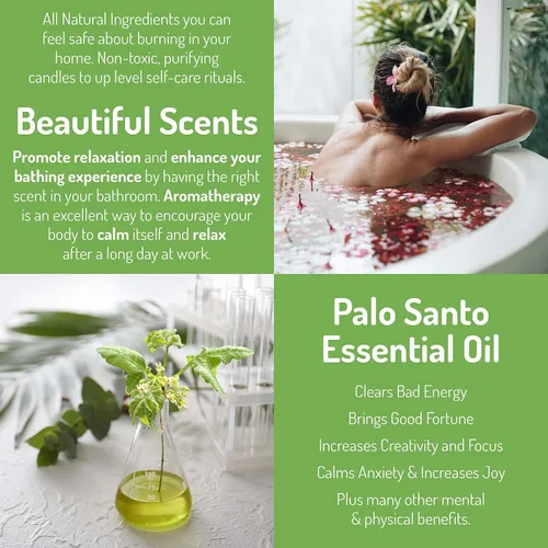Vista 5 de Palo Santo de Ecuador y aceites esenciales de salvia griega para aromaterapia, vela de cera de soja natural para limpieza del hogar, hecha a mano