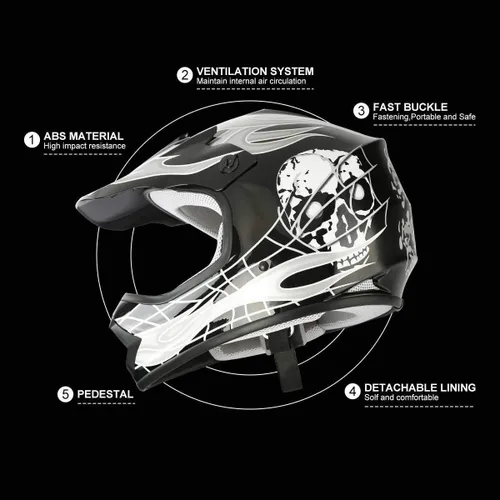Vista 3 de SLMOTO - Casco DOT para niños y jóvenes, casco de motocross para todoterreno y calle, casco de motocicleta, casco de bicicleta de tierra, motocross