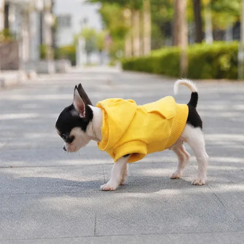 Vista 7 de LOPHIPETS Sudaderas con capucha de algodón para perros pequeños, chihuahua, ropa para cachorros, abrigo para clima frío, color amarillo, XXS
