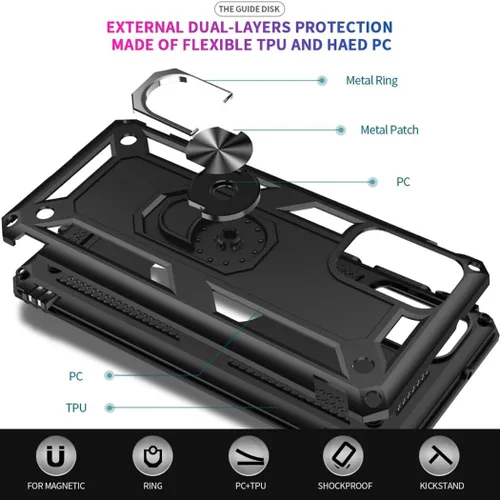 Vista 5 de Funda para Galaxy Note 10 Lite - Funda protectora de grado militar con soporte magnético para anillo de coche, cubierta de soporte para Samsung