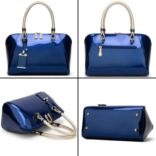 Vista 6 de Bolsos de cuero de charol brillante para mujer, bolso con asa superior, bolso elegante, bolso de mano mediano, bolso de hombro
