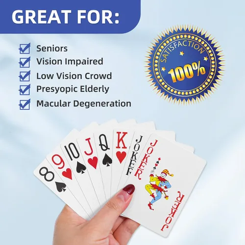 Vista 2 de Fanwer Juego de cartas con impresión grande para adultos, paquete de 2, cartas de impresión grande para personas mayores, con problemas de visión