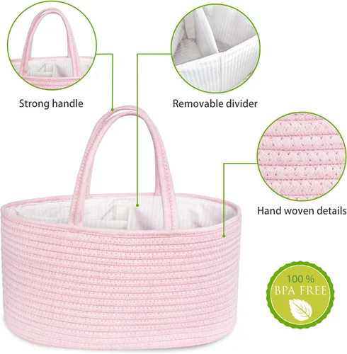 Vista 4 de ABenkle Organizador de Pañales - Cesta de Almacenamiento de Cuerda de Algodón para Artículos Esenciales del Bebé, Regalo de Baby Shower para Niños