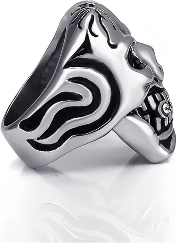 Vista 3 de Elfasio - Anillo de calavera para hombre, diseño de ojo azul, circonita cúbica, acero inoxidable, talla 8-15