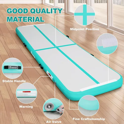 Vista 3 de FBSPORT - Colchonetas inflables de entrenamiento de 4 u 8 pulgadas de grosor, pistas de gimnasia para uso en el hogar, animadoras, yoga, Verde claro