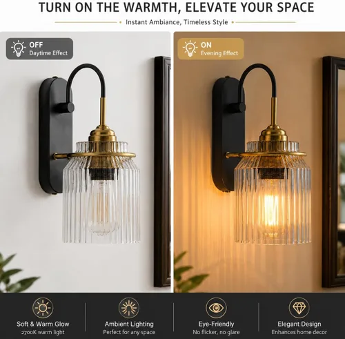 Vista 4 de Aplique de pared moderno con pantalla de vidrio con ondas claras, lámpara de pared decorativa para dormitorio, sala de estar, comedor