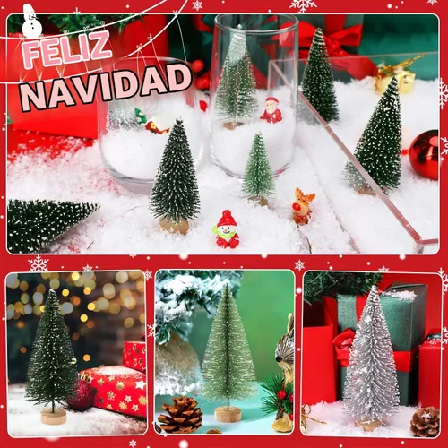 Vista 6 de 30 piezas de mini decoración de árbol de Navidad, árbol de Navidad artificial, 5 tamaños, mini árboles de escarcha de nieve de sisal con base