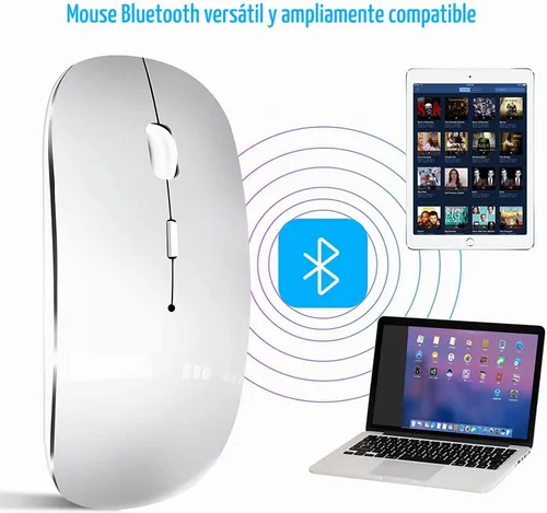Vista 5 de Mouse inalámbrico para portátil Cpmputer, mouse Bluetooth para MacBook, color plateado Rechargeale Dual Mode (USB 2.4Ghz + Bluetooth 5.2) Ratones