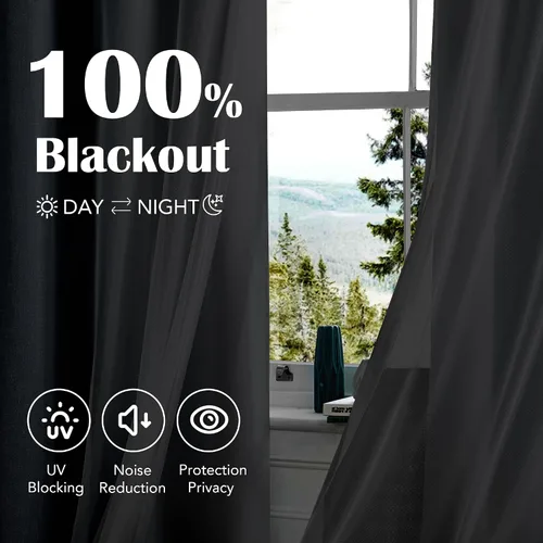 Vista 4 de Cortinas 100% opacas con superposición de gasa Mix and Match de doble capa, 54 pulgadas de largo, 2 paneles para dormitorio y sala de estar, azul
