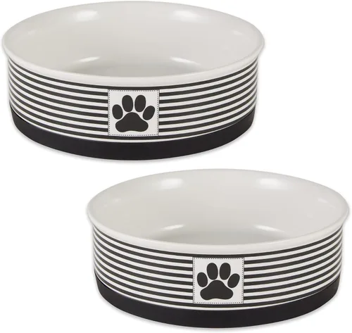 Vista 22 de Bone Dry Ceramic Stripe Paw - Cuencos para mascotas, aptos para lavavajillas, pequeños, 4.25 x 2, negro, 2