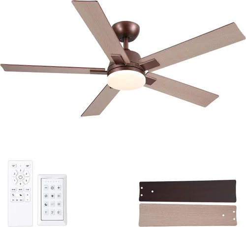 Vista 10 de Ventiladores de techo de 42 pulgadas con luces y control remoto, ventilador de techo negro con 5 aspas, motor DC reversible de 6 velocidades, LED