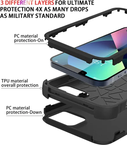 Vista 6 de Diverbox - Funda para iPhone 13 a prueba de golpes, caídas y polvo, funda de protección resistente para iPhone 13 de Apple, color negro