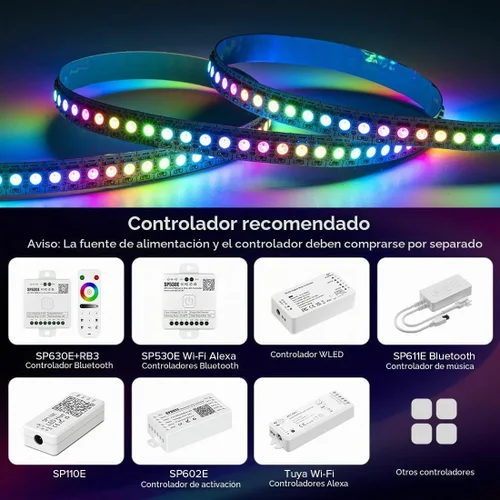 Vista 3 de SEZO WS2812B - Tira de luz LED ECO de 3.3 pies, 144 LEDs/m, direccionable PCB blanco IP30 no impermeable