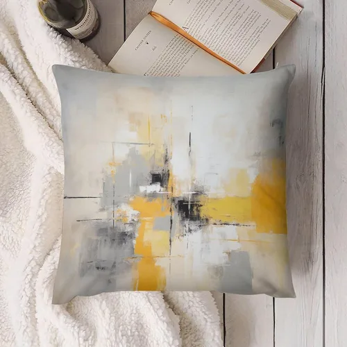 Vista 4 de Funda de almohada de 12 x 12 pulgadas, pintura abstracta en amarillo, gris y blanco, funda de cojín para sofá al aire libre, decoración moderna