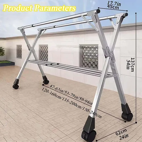 Vista 7 de Adjustable Stainless Steel Clothes Drying Rack, Foldable Portable Laundry Airer with Large Space, 47-94in Length(160cm/63in)