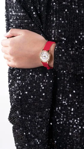 Vista 3 de GUESS Reloj para mujer de 0.984in, correa roja, esfera blanca, caja dorada, Rojo