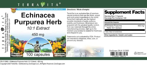 Vista 3 de Terravita Echinacea Purpurea Hierba 10:1 Extracto - 450 mg (100 Cápsulas, ZIN: 513860)