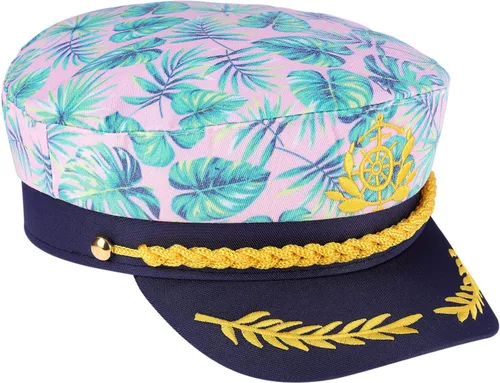 Vista 3 de KESYOO Sombrero de capitán bordado de marinero para mujeres y hombres, sombrero rosa de Almirante marino